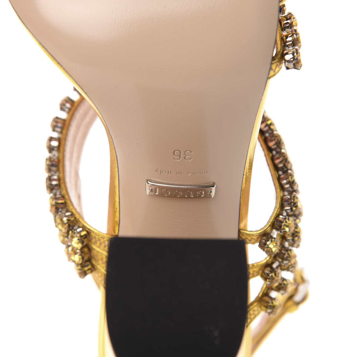 Nappa Silk Crystal Bertie High Heel Sandals 36 Gold