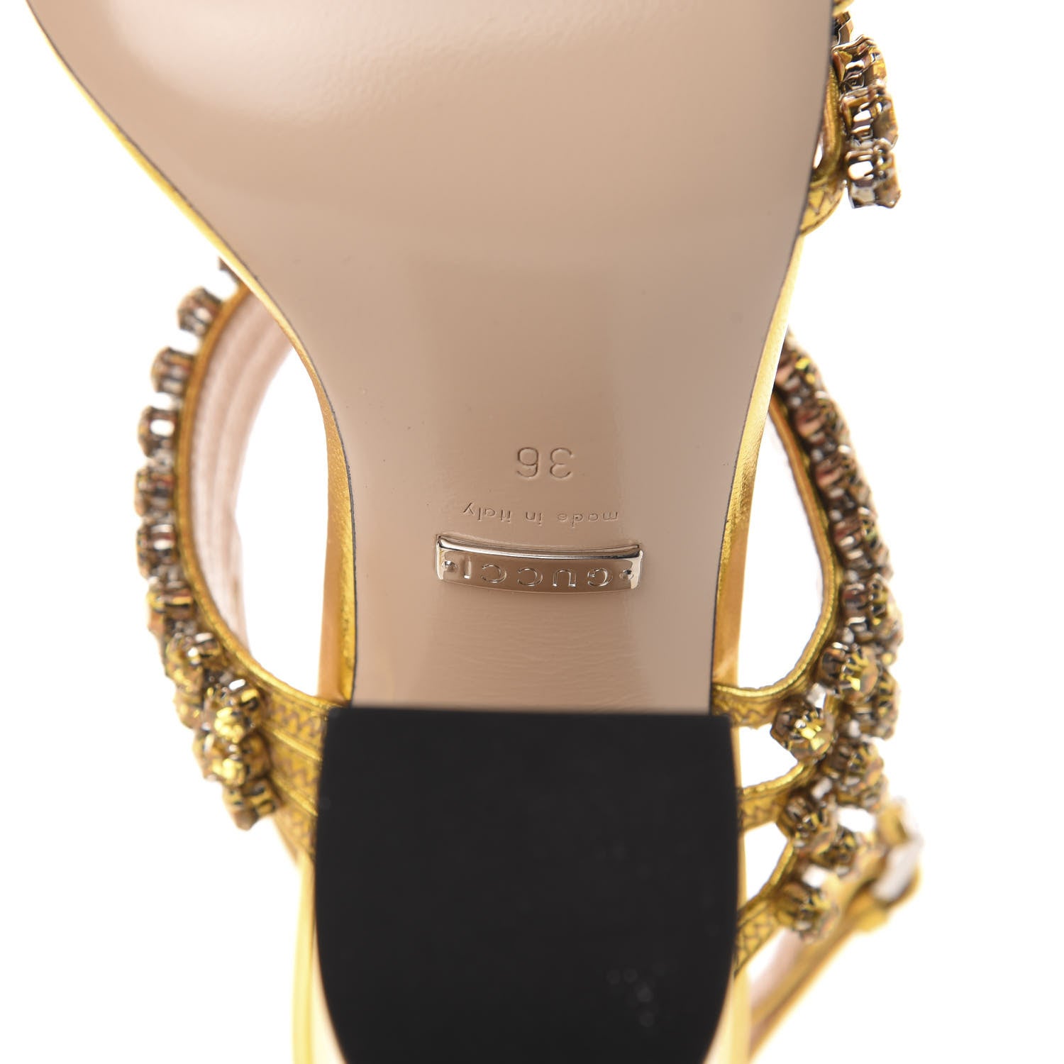 Gucci Nappa Silk Crystal Bertie High Heel Sandals 36 Gold 8 of 9