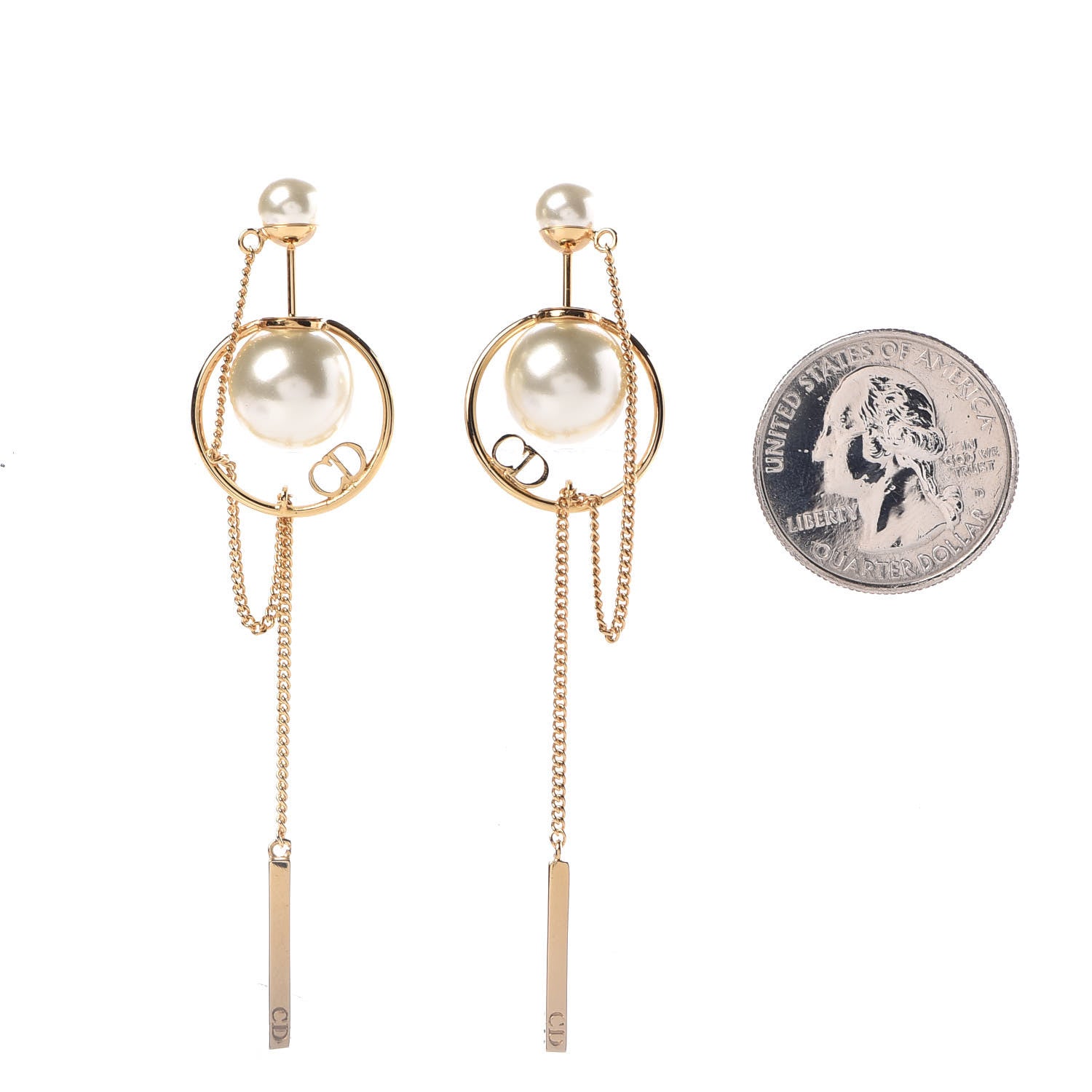 Christian Dior Pearl Tribales Dangle Chain Earrings Gold 2 of 5