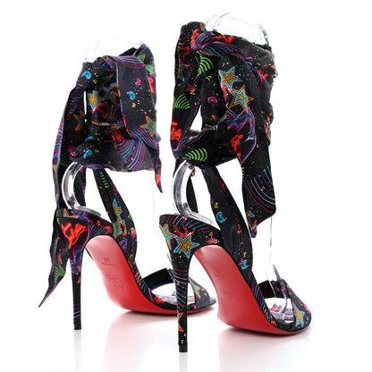 Christian Louboutin Crepe Satin Starlight Sandale Du Desert 100 Ankle Wrap Sandals 36 Black Multicolor 4 of 9