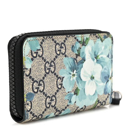 Gucci GG Supreme Monogram Blooms Zip Around Card Case Wallet Beige Blue Navy 3 of 8