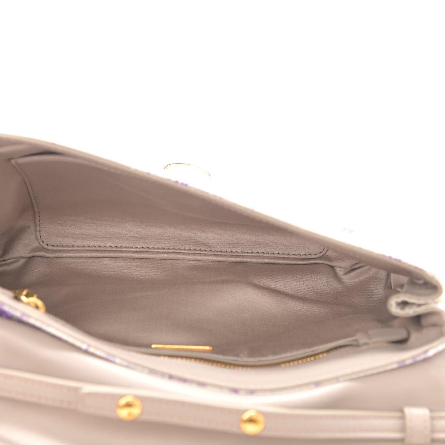 Satin Floral Embroidered Pushlock Flap Bag Purple Multicolor