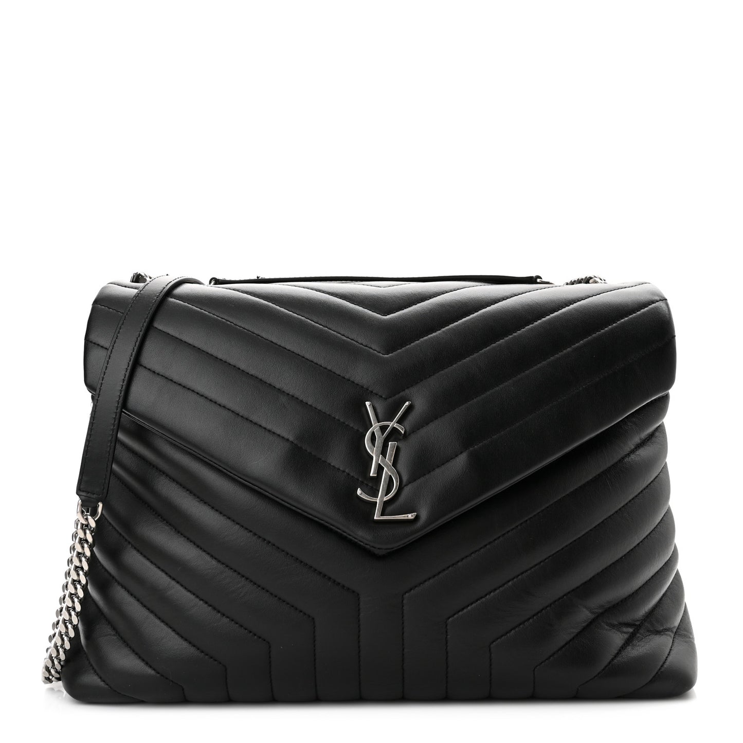 Calfskin Y Quilted Monogram Large Loulou Chain Satchel Black