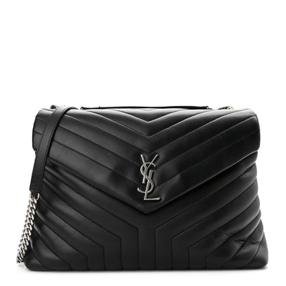 Saint Laurent Calfskin Y Quilted Monogram Large Loulou Chain Satchel Black 1 of 10