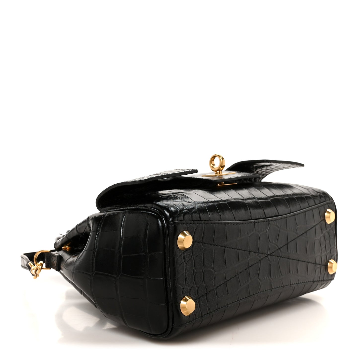 Calfskin Crocodile Embossed Mini Bel Air Carry All Bag Black