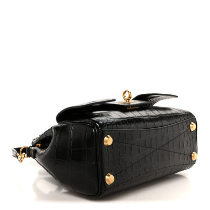 Balenciaga Calfskin Crocodile Embossed Mini Bel Air Carry All Bag Black 4 of 12