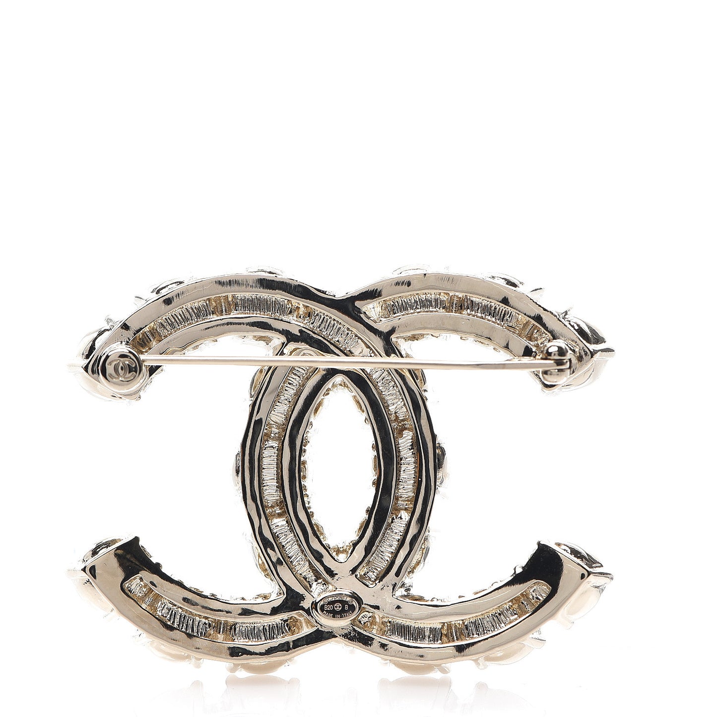 Crystal Pearl CC Dazzling Domino Brooch Gold