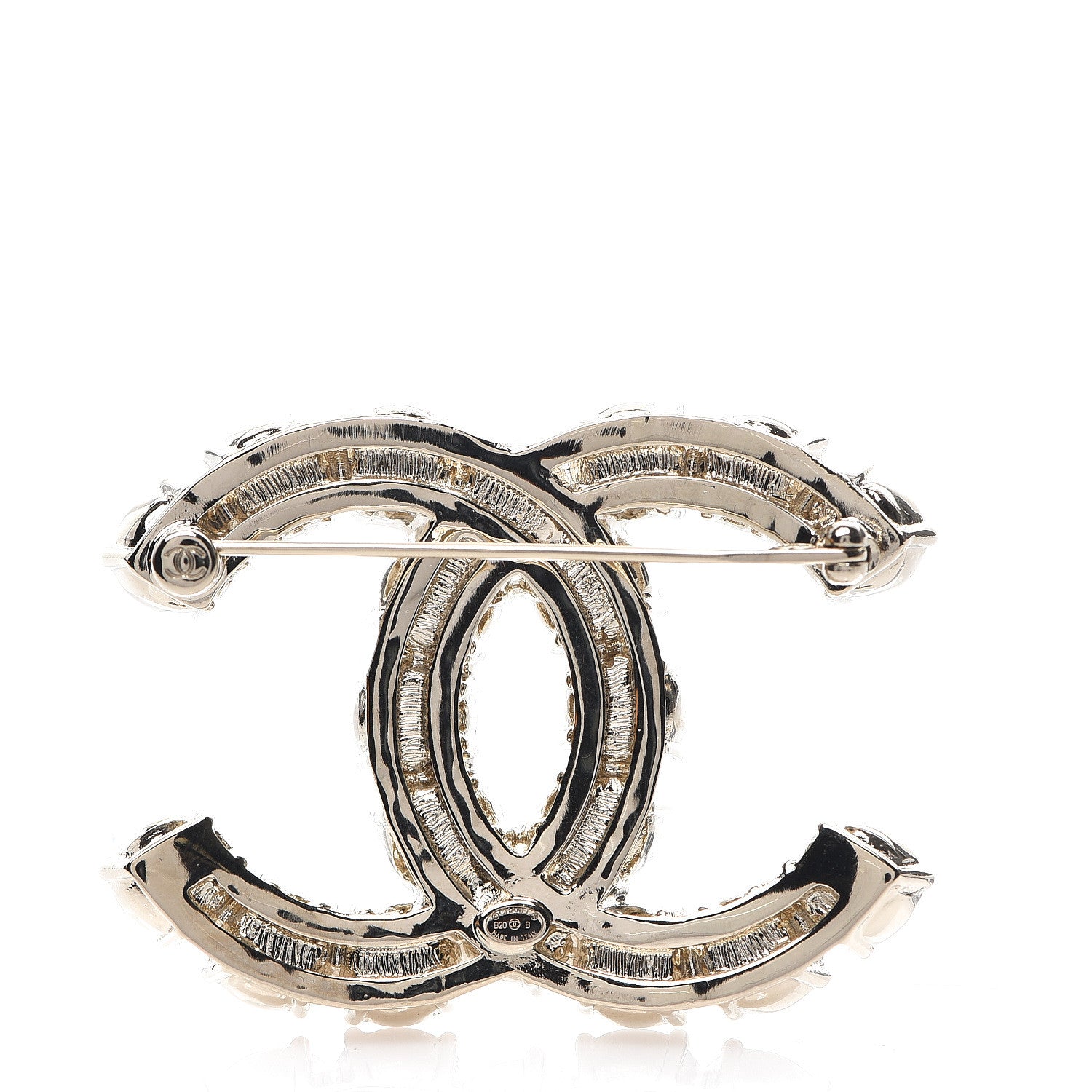 Chanel Crystal Pearl CC Dazzling Domino Brooch Gold 2 of 4