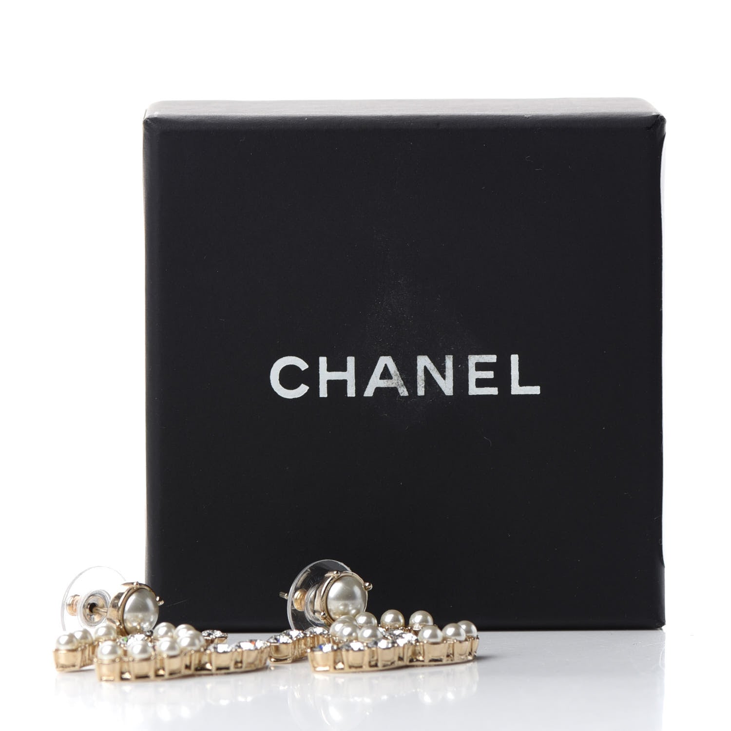 Chanel Crystal Pearl Dazzling Domino CC Drop Earrings Gold 5 of 5