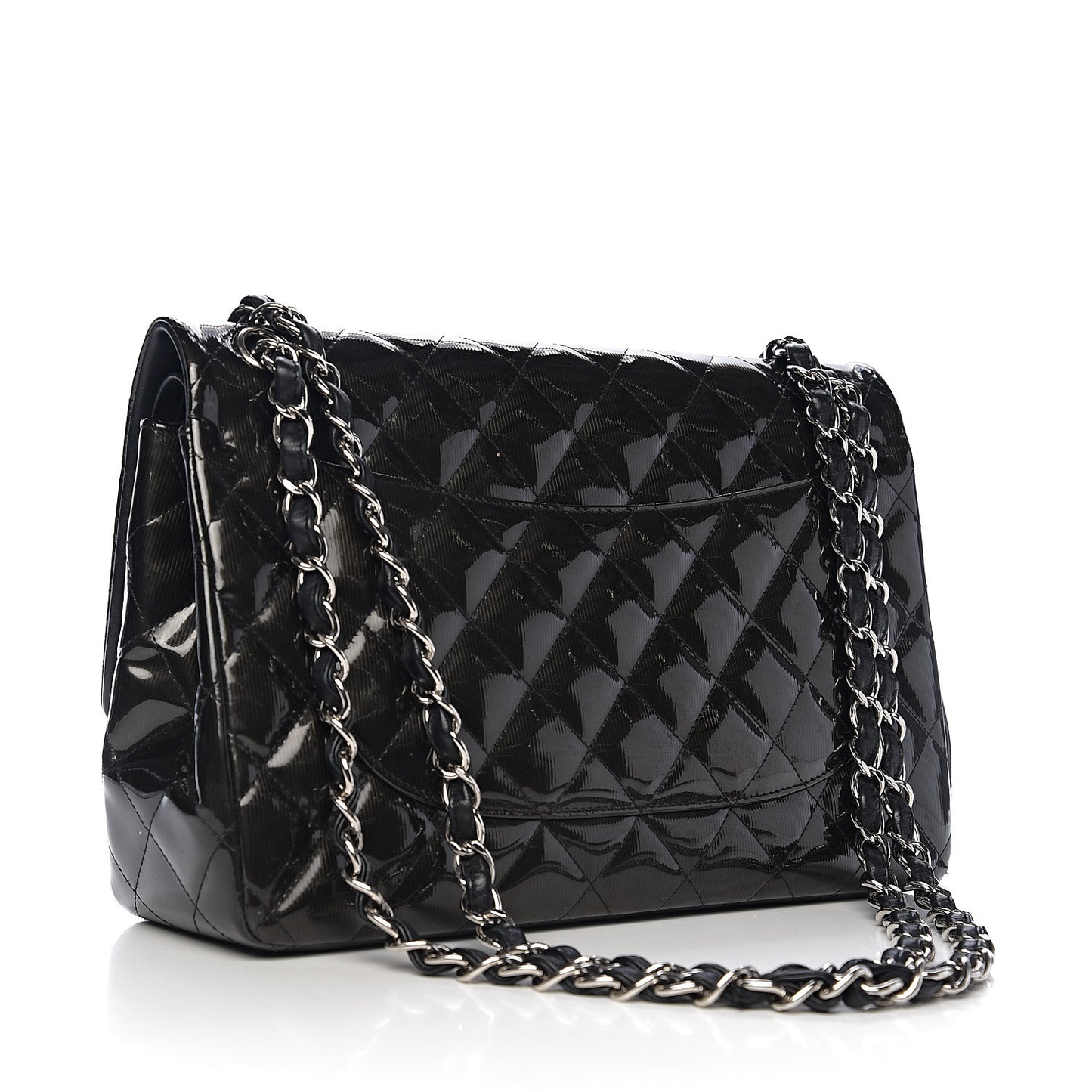 Striated Patent Quilted Jumbo Double Flap Black