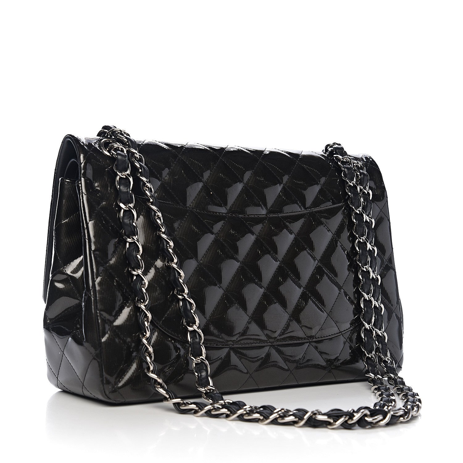 Chanel Striated Patent Quilted Jumbo Double Flap Black 2 of 16