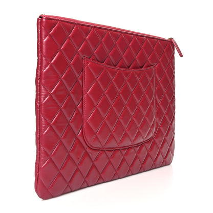 Chanel Lambskin Quilted Large Cosmetic Case Red 3 of 9