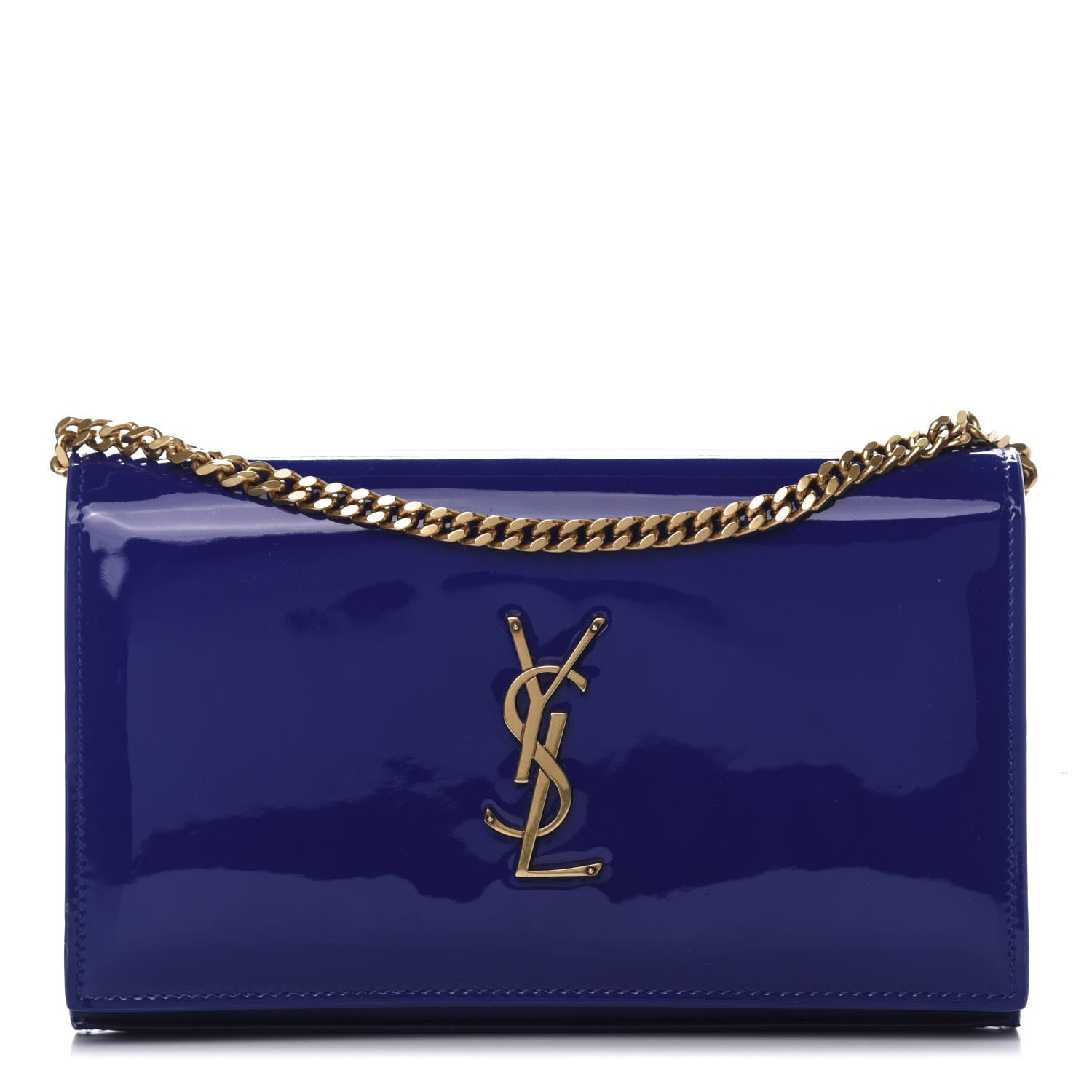 Saint Laurent Patent Calfskin Monogram Kate Wallet On Chain Royal Blue 1 of 11