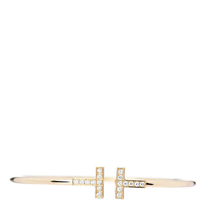 Tiffany 18K Yellow Gold Diamond T Wire Bracelet 1 of 4