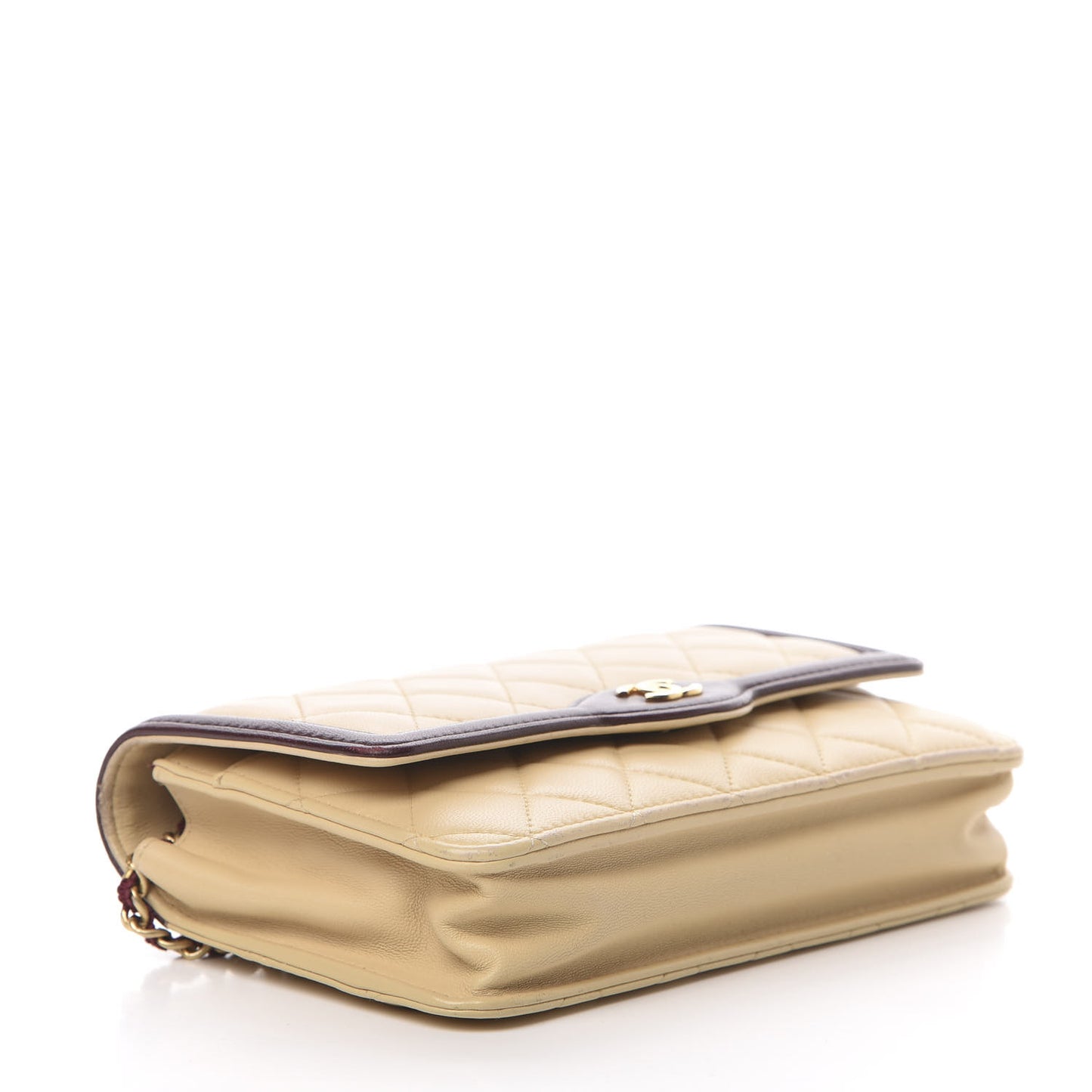 Lambskin Quilted Two Tone Wallet On Chain WOC Beige Burgundy