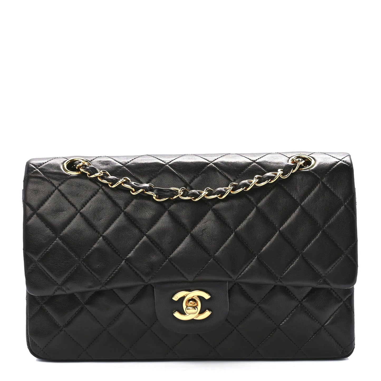 Lambskin Quilted Medium Double Flap Black