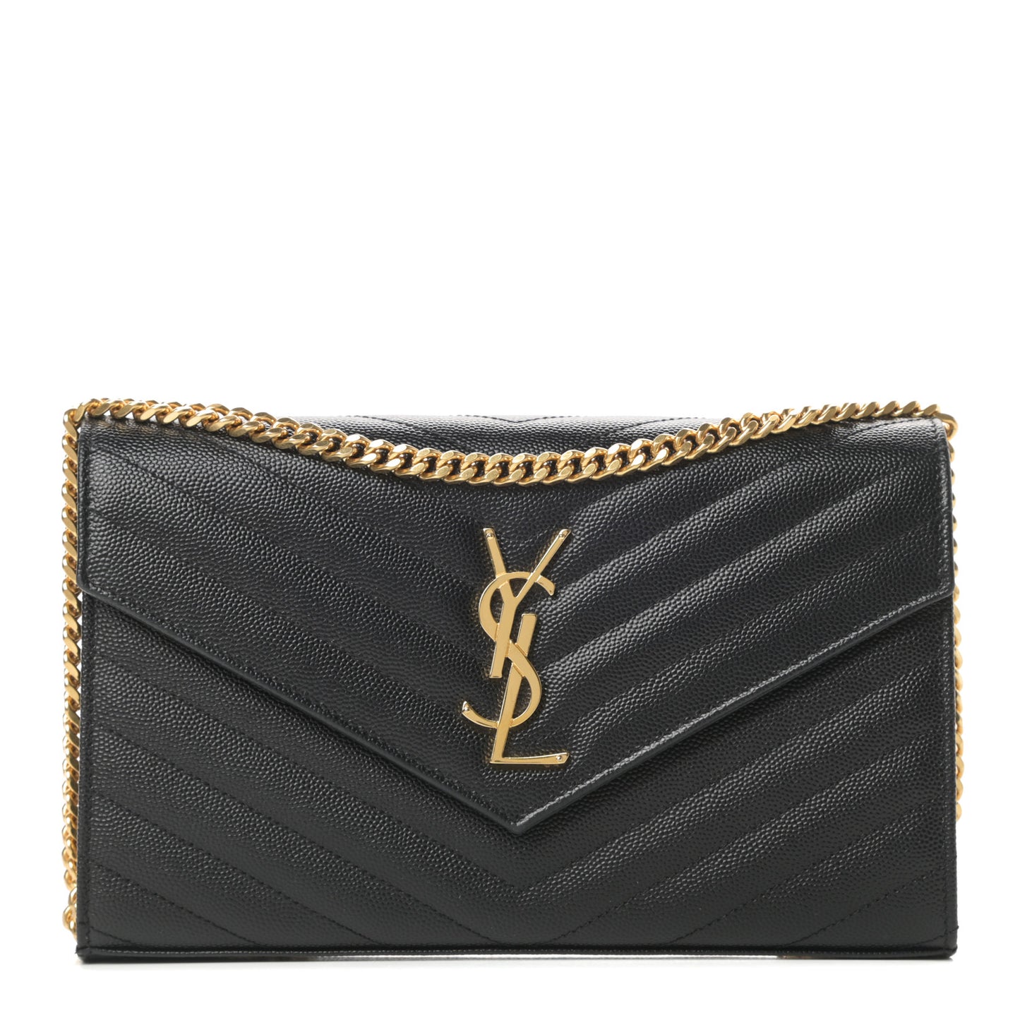 Grain De Poudre Matelasse Chevron Monogram Chain Wallet Black