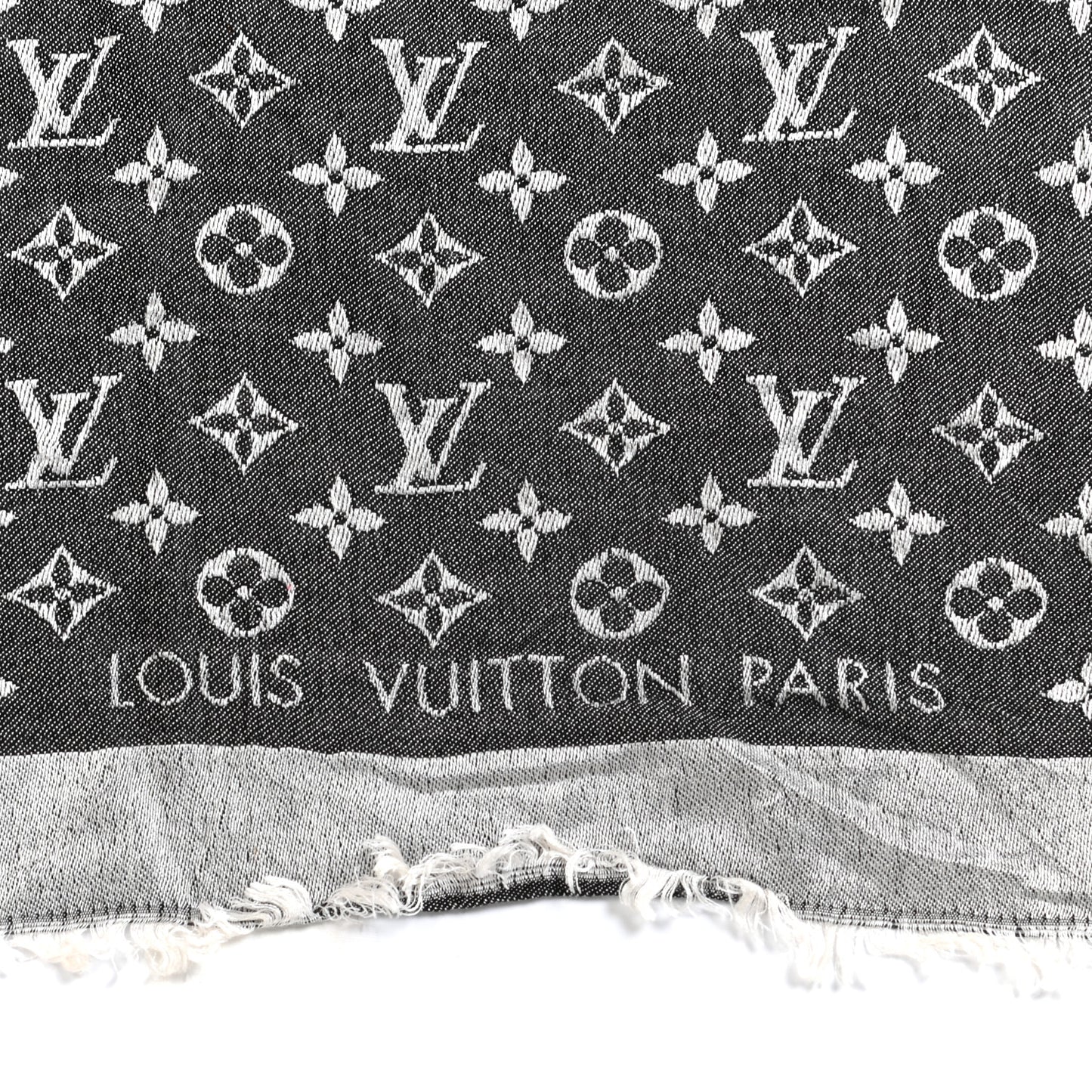 Silk Wool Monogram Denim Shawl Black