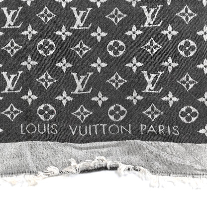 Louis Vuitton Silk Wool Monogram Denim Shawl Black 3 of 5