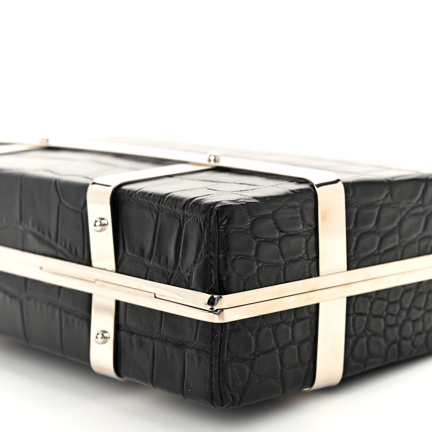Calfskin Crocodile Stamped Cage Case Black