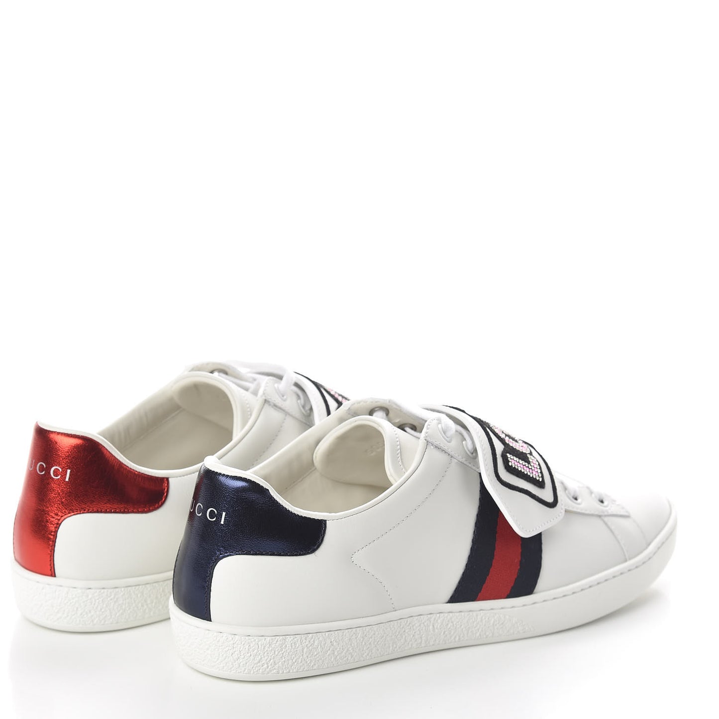 Calfskin Crystal Web LOVED Embroidered Womens Ace Sneakers 39.5 White