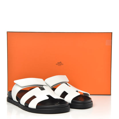 Hermes Calfskin Womens Chypre Sandals 37 White 9 of 9