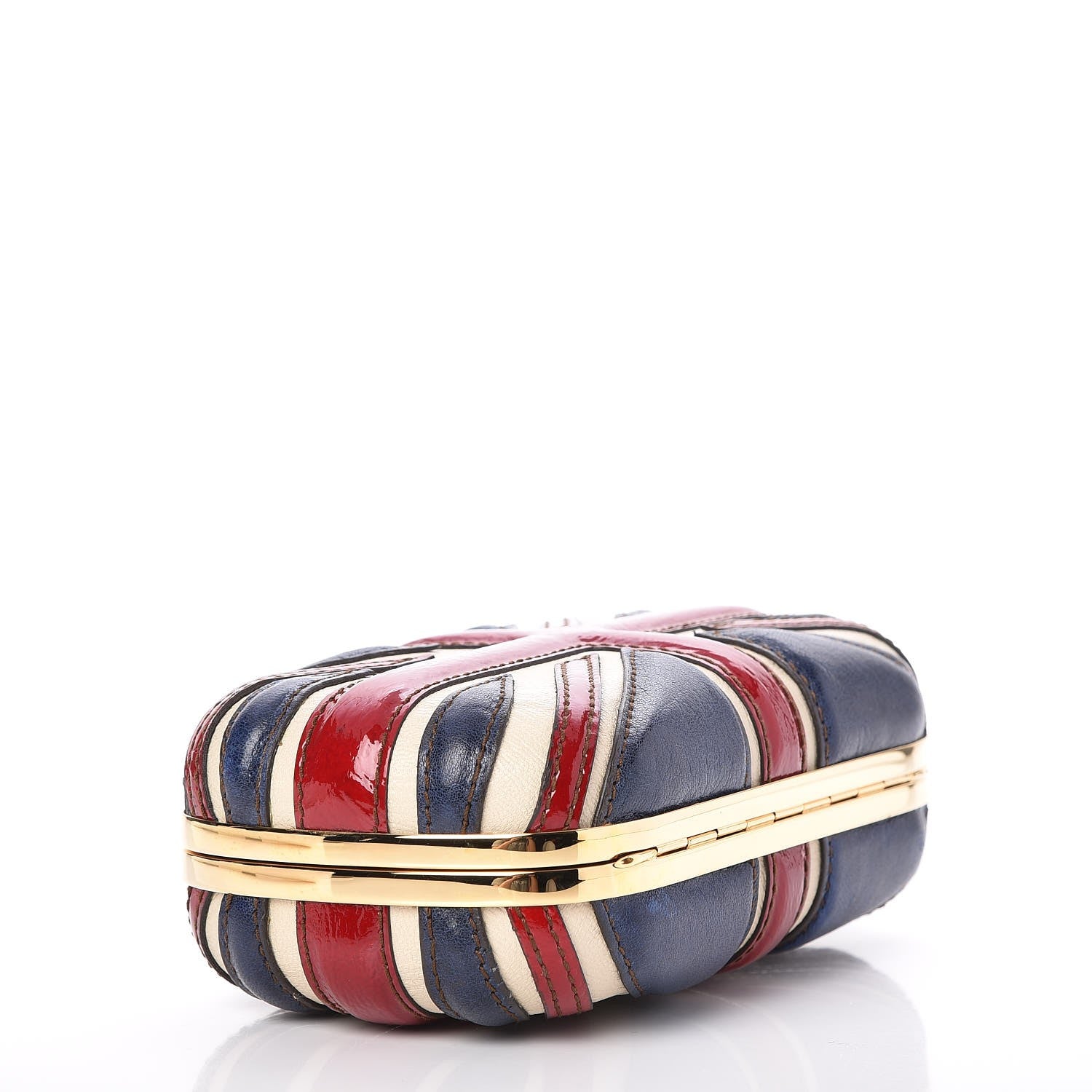 Alexander McQueen Patent Calfskin Britannia Skull Box Clutch Red Blue 4 of 7