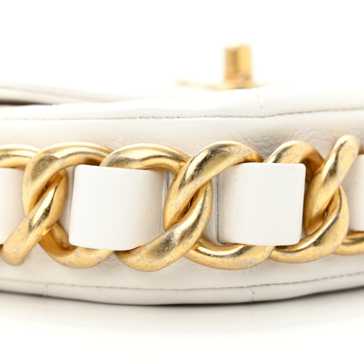 Calfskin Quilted Small Framing Chain Bag White
