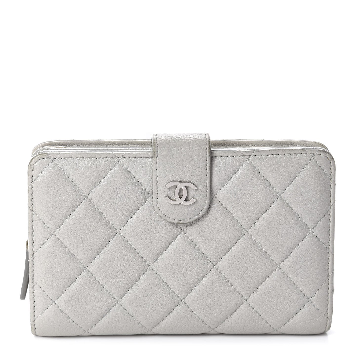 Caviar Quilted CC French Wallet Light Gray