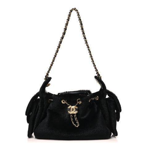 Pony Hair Mini Chanel 25 Handbag Black