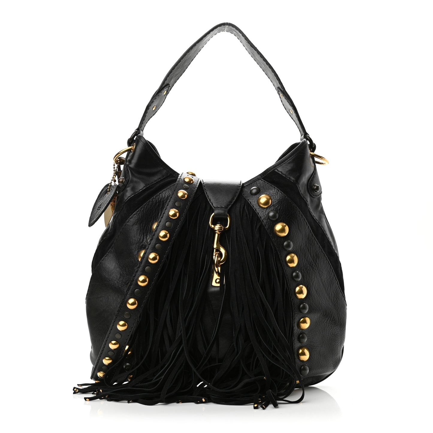 Calfskin Suede Fringe Babouska Hobo Black