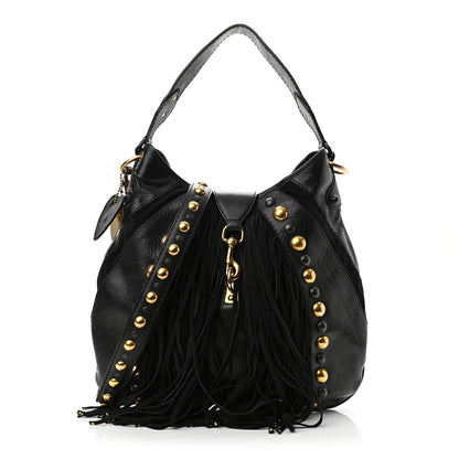 Gucci Calfskin Suede Fringe Babouska Hobo Black 1 of 10