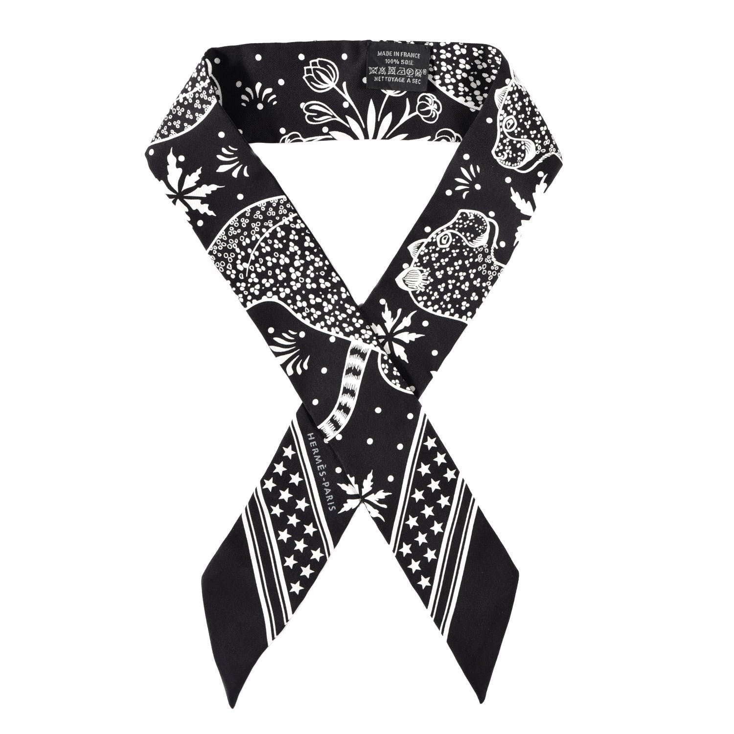 Hermes Silk Les Leopards Twilly Black White 1 of 3