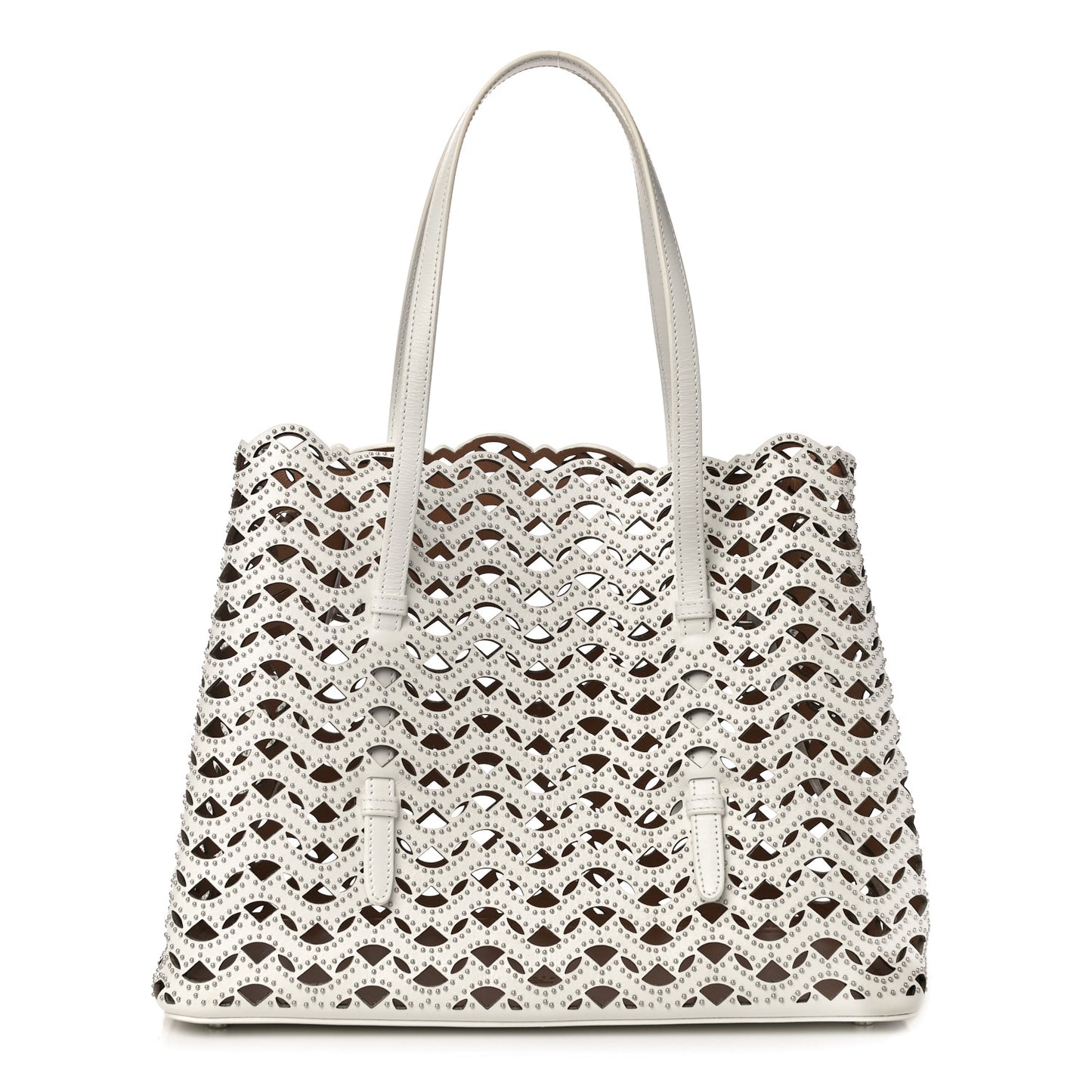 Calfskin Laser Cut Mina 32 Bag Blanc Optique