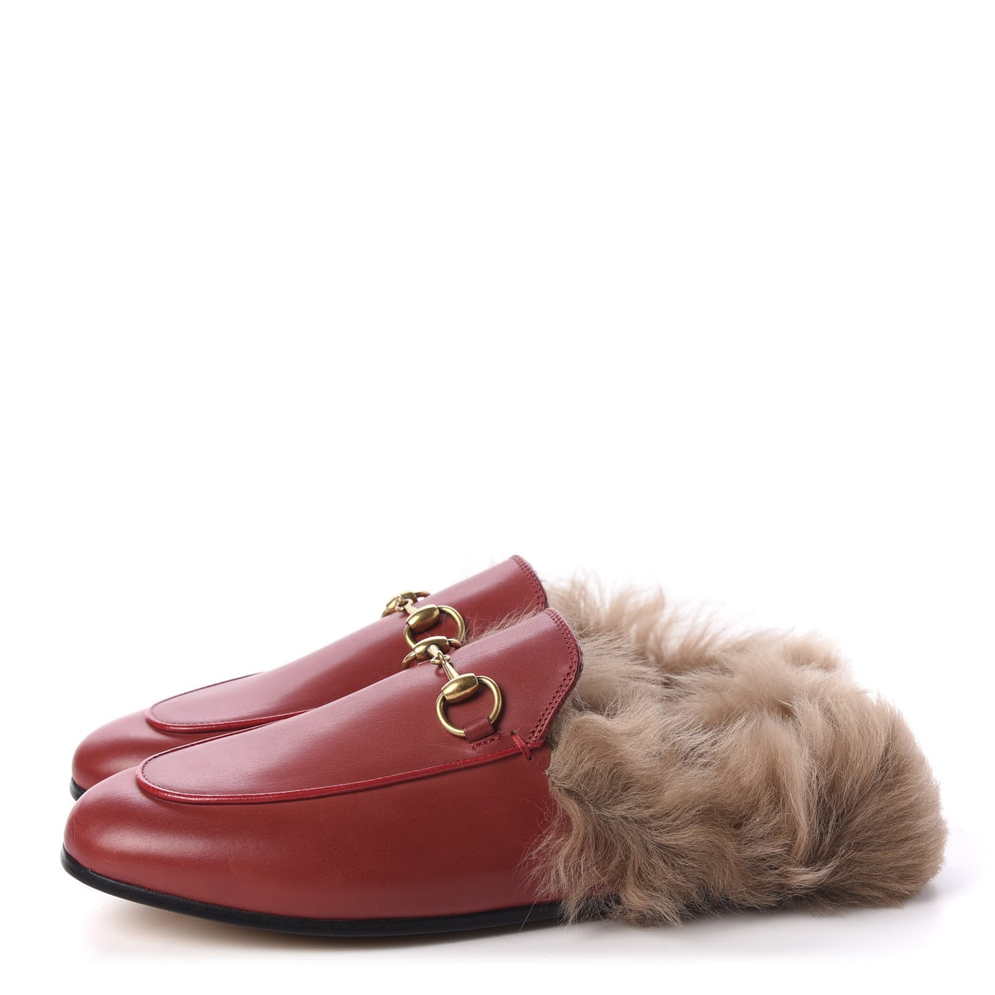 Betis Glamour Calfskin Fur Womens Princetown Slippers 36 Hibiscus Red Naturale