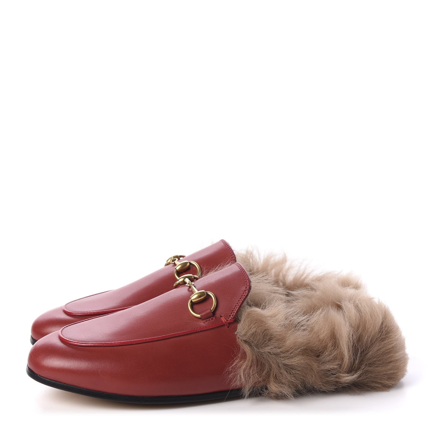 Gucci Betis Glamour Calfskin Fur Womens Princetown Slippers 36 Hibiscus Red Naturale 5 of 10