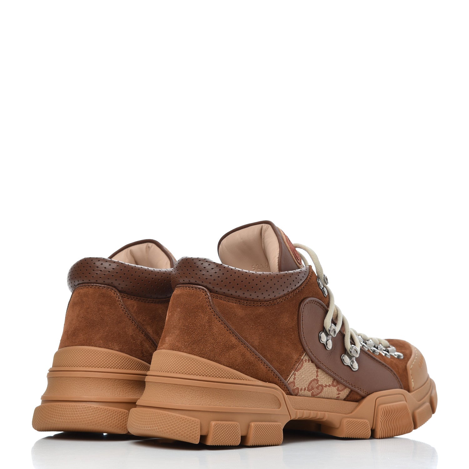 Gucci X SEGA Suede Calfskin GG Monogram Mens Flashtrek Sneakers 8.5 New Cuir Beige Ruggine 4 of 11