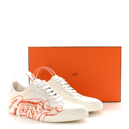 Hermes Calfskin Graff Hermes Mens Quicker Sneakers 42 White Orange 9 of 9