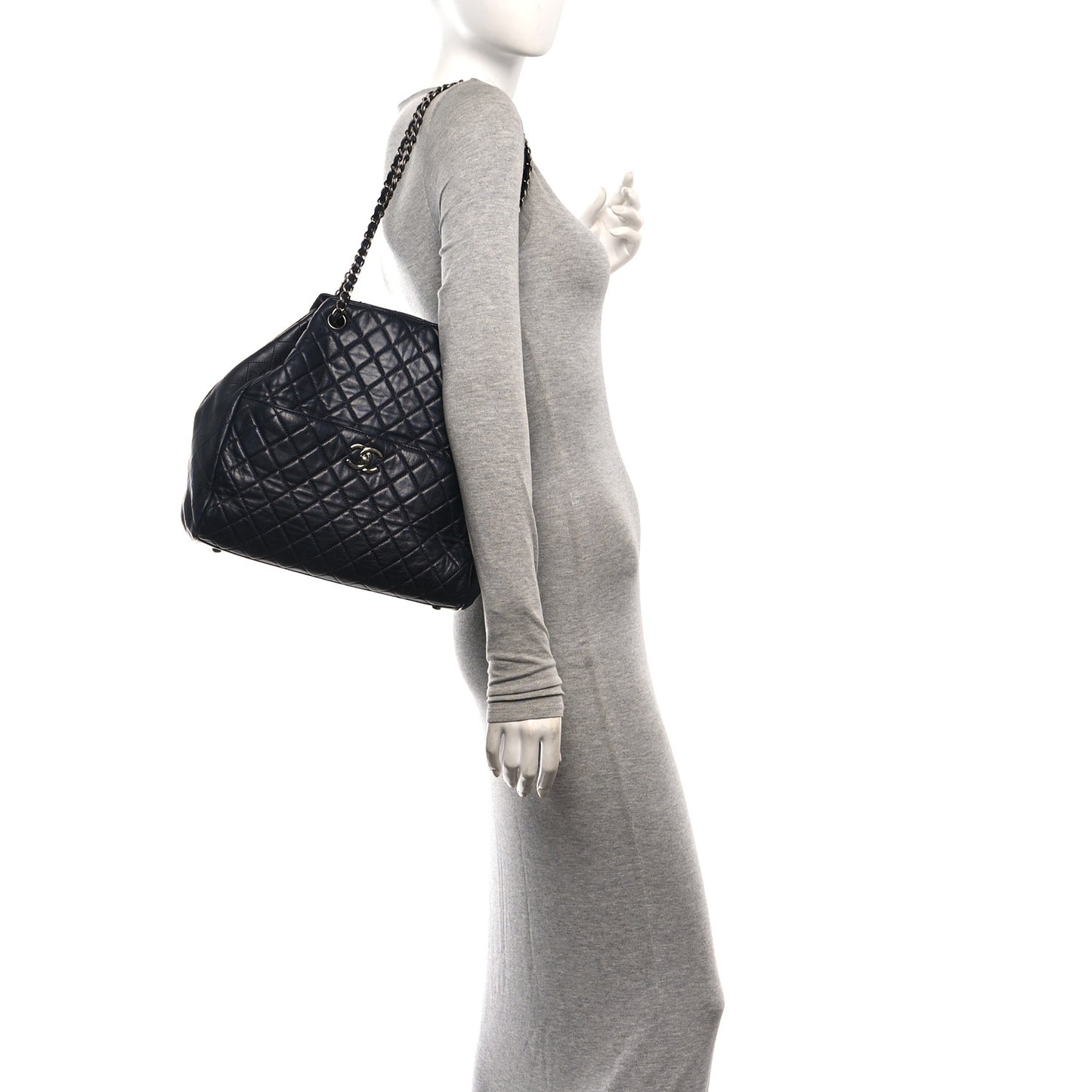 Lambskin Quilted Large Drawstring Shoulder Bag Dark Purple