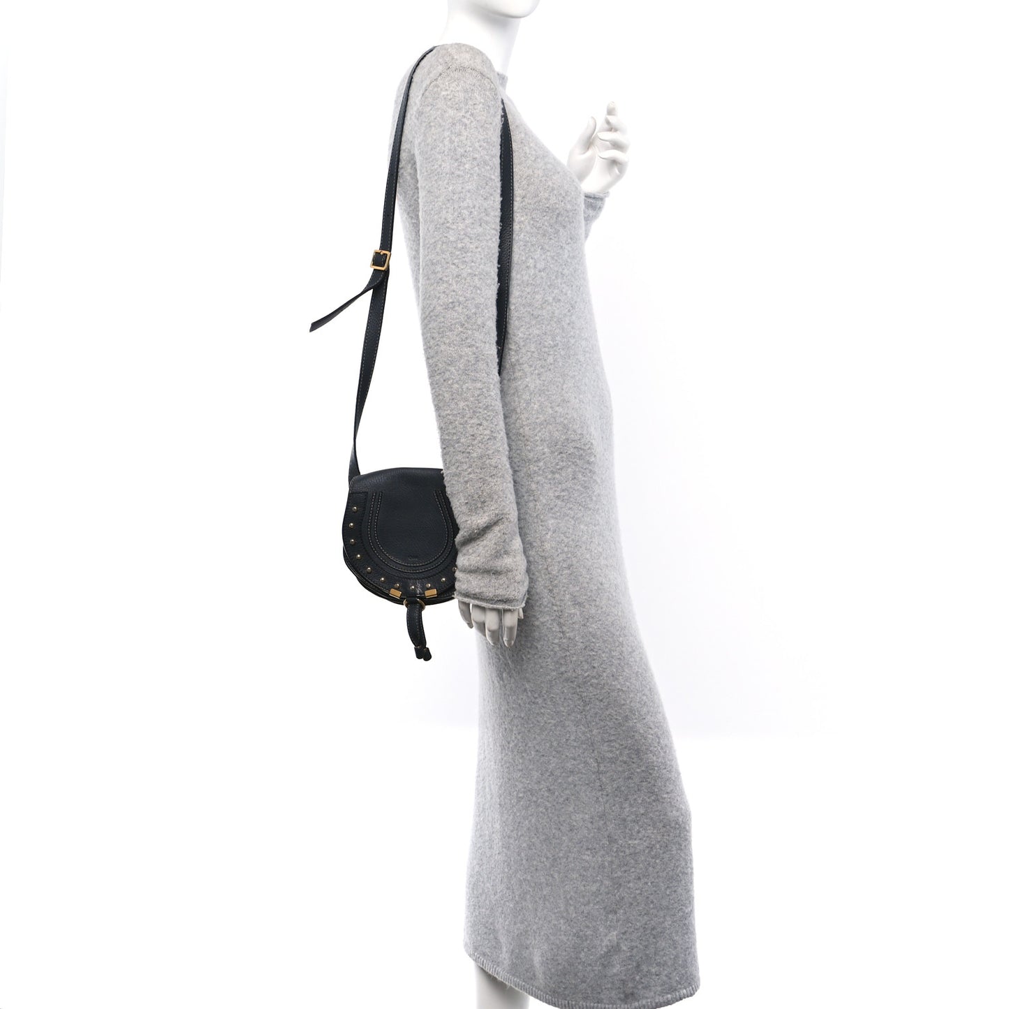 Calfskin Studded Small Marcie Saddle Bag Dark Grey