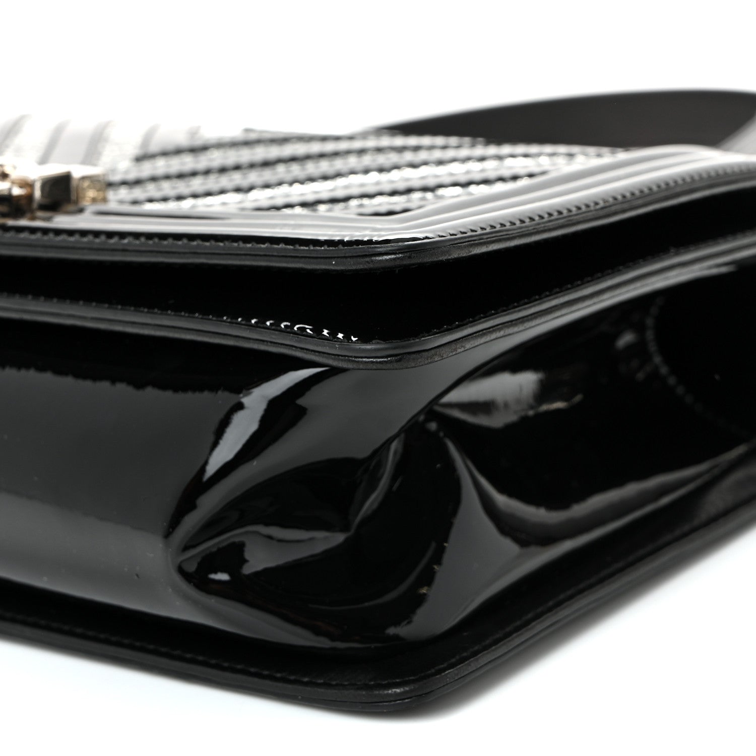 Chanel Patent Glitter PVC Chevron Quilted Medium Boy Flap Black Silver 9 of 9