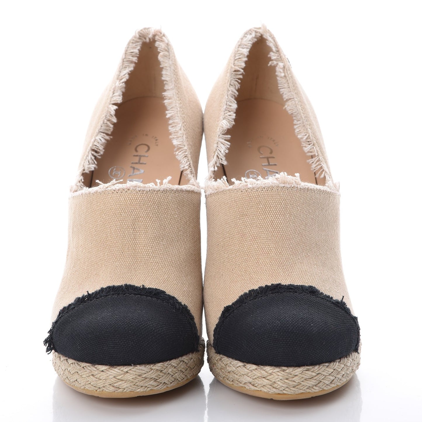Toile Cap Toe Espadrille Pumps 39 Beige Black