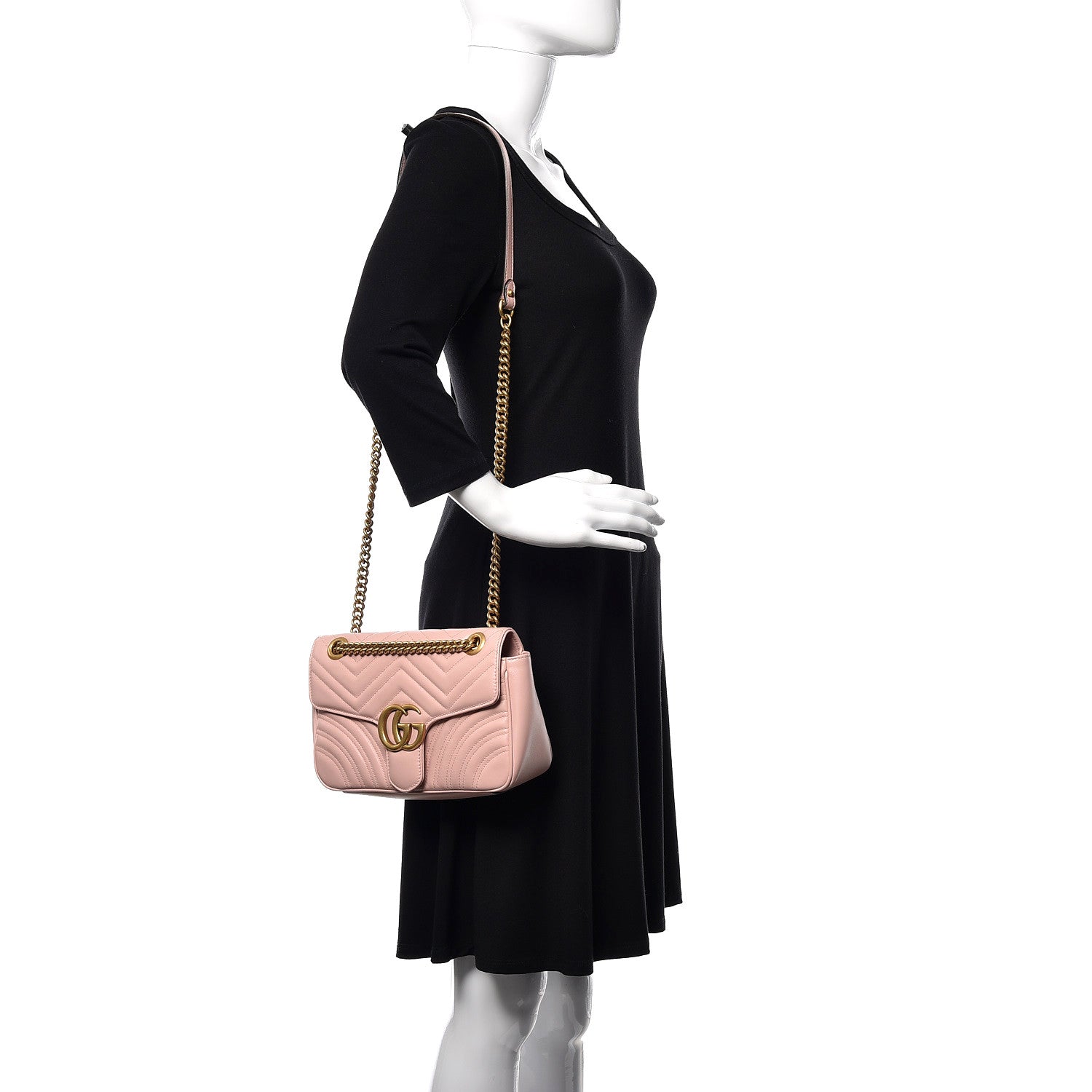 Gucci Calfskin Matelasse Small GG Marmont Shoulder Bag Perfect Pink 2 of 9