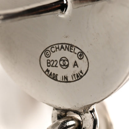 Chanel Pearl Chain Link CC Drop Earrings Silver 4 of 4