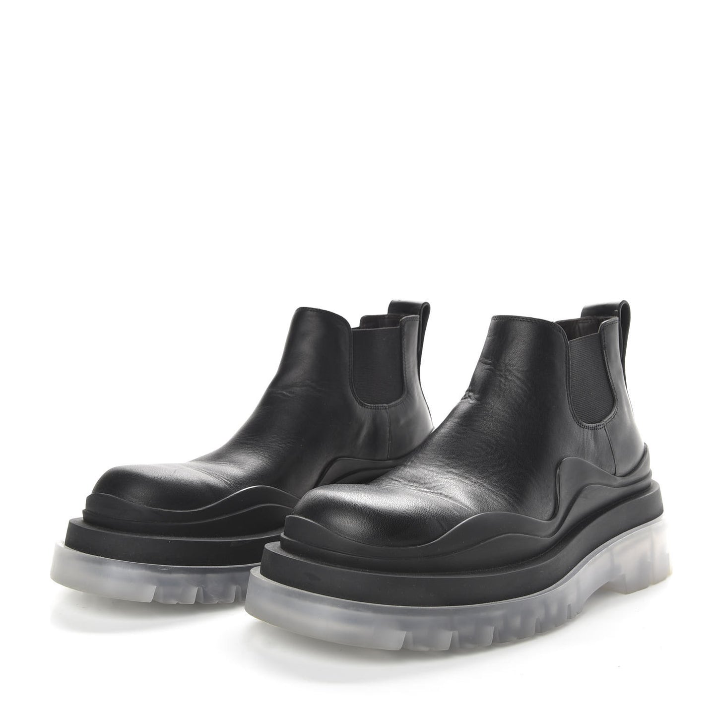Calfskin The Tire Cropped Chelsea Short Boots 36 Black Transparent