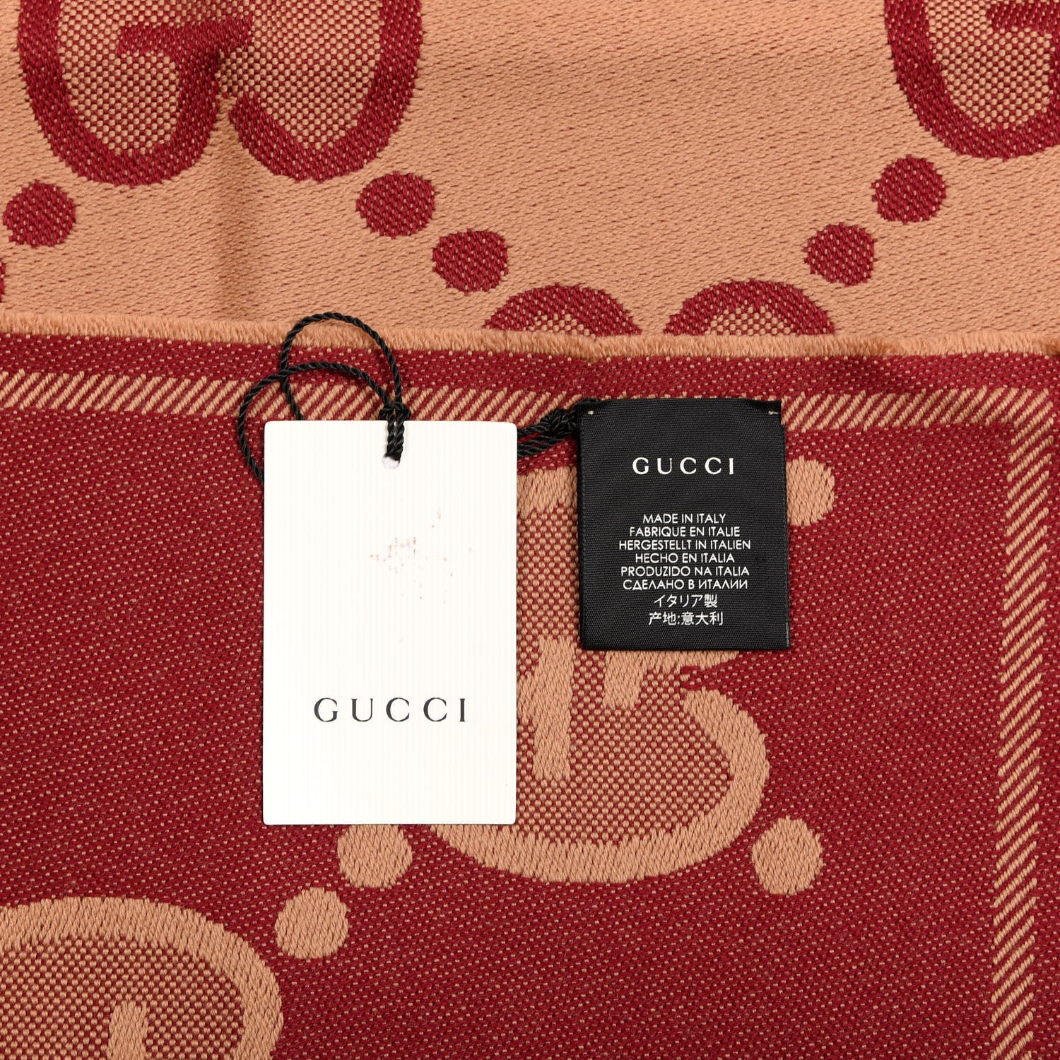 Gucci Wool Jacquard Monogram Jumbo GG Double Nest Scarf Light Brown Bordeaux 4 of 4