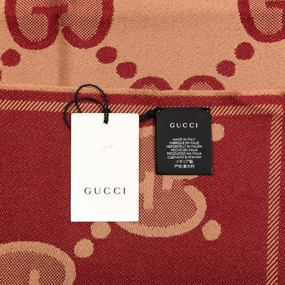 Gucci Wool Jacquard Monogram Jumbo GG Double Nest Scarf Light Brown Bordeaux 4 of 4