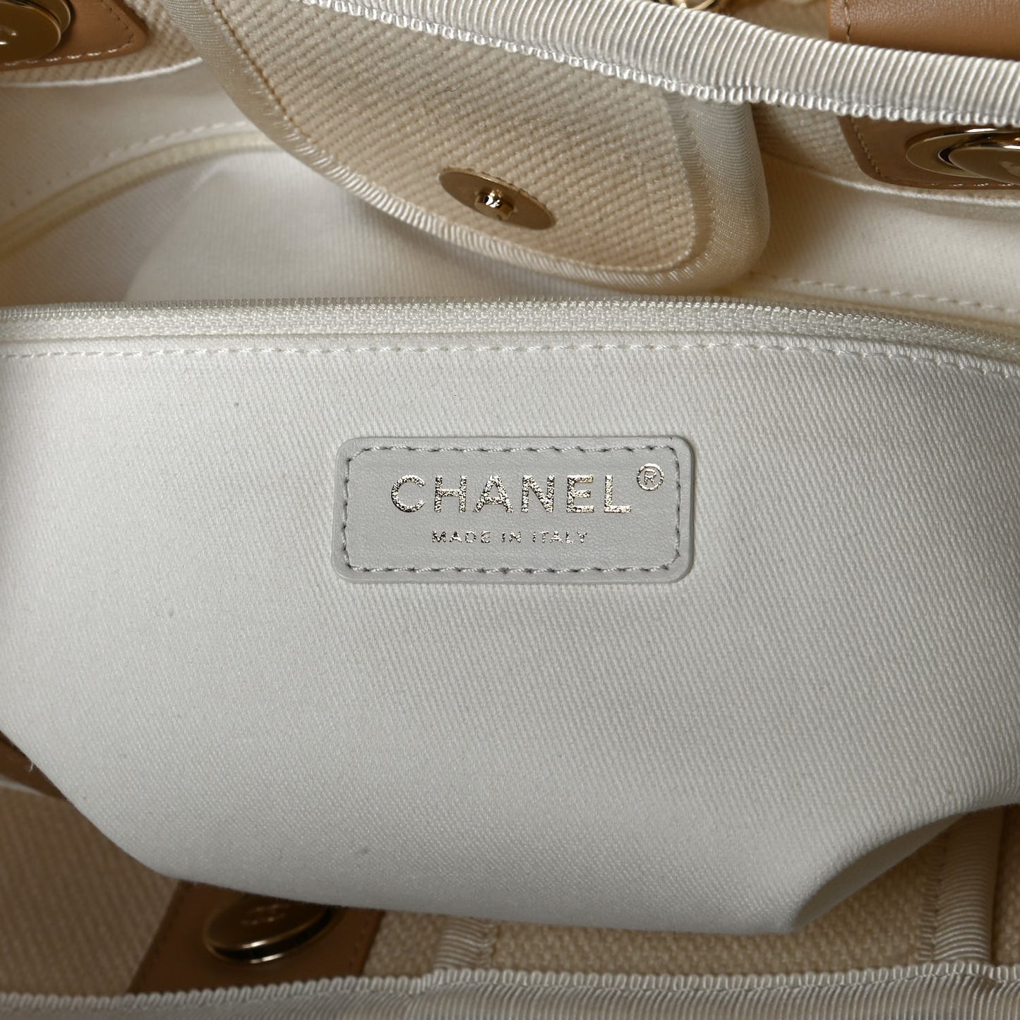 Canvas Pearl Medium Deauville Tote Ecru Beige