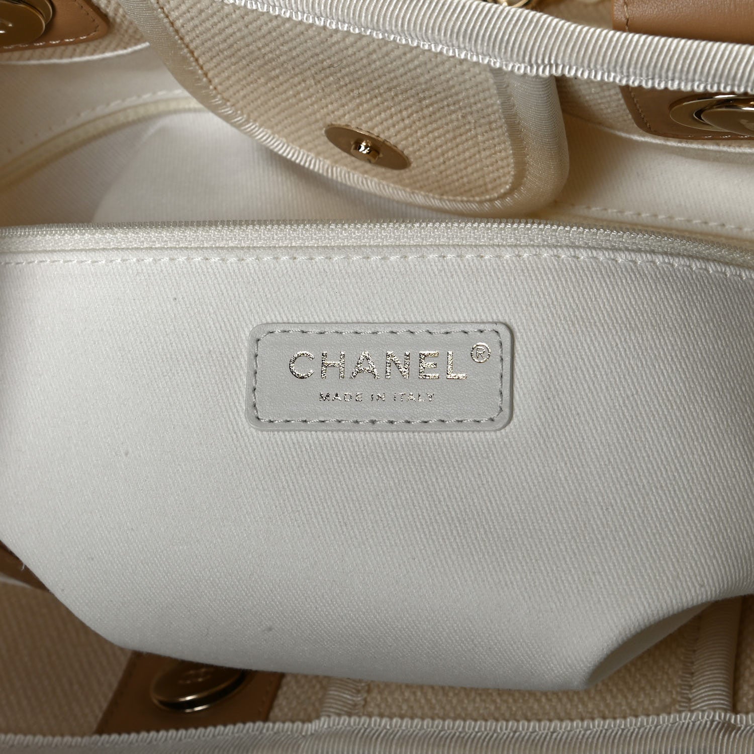 Chanel Canvas Pearl Medium Deauville Tote Ecru Beige 6 of 10