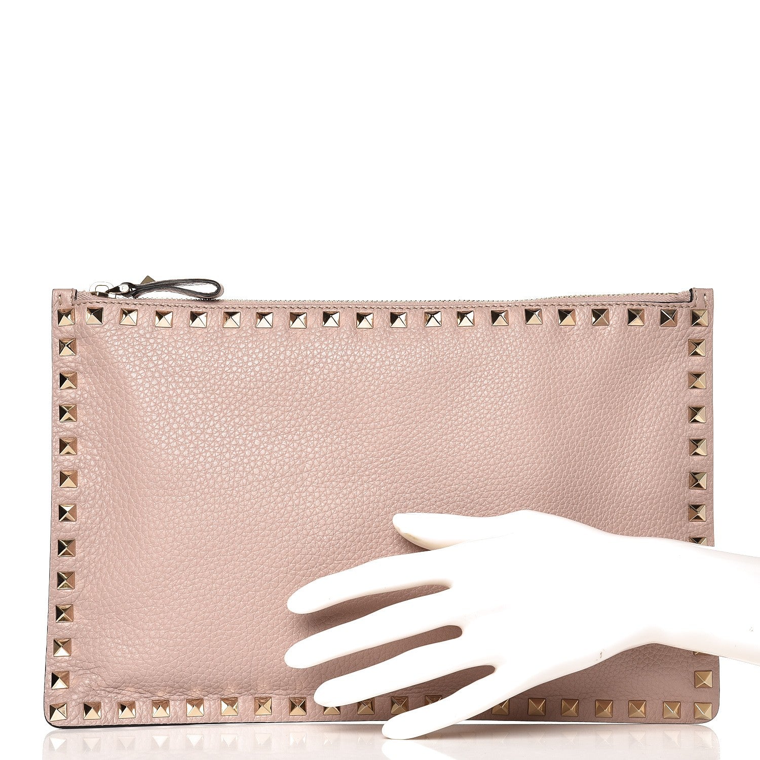 Valentino Garavani Pebbled Calfskin Large Rockstud Zip Pouch Poudre 2 of 9